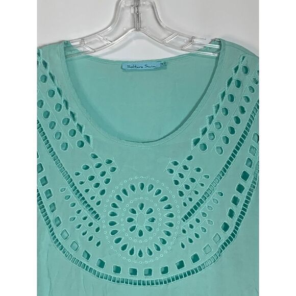 Solitaire Swim Women's Eyelet Swimming Cover Up Top Shirt Teal Green Size Medium - Picture 5 of 12